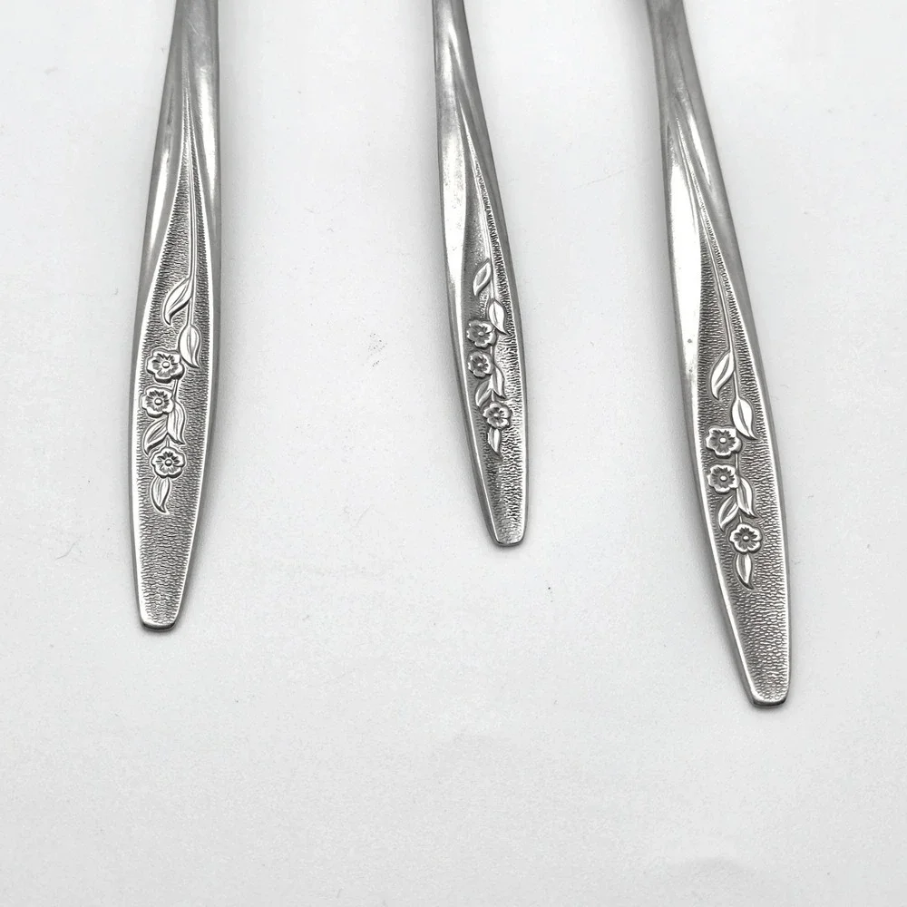 Superior Stainless USA Flatware 3pc Set Silver Floral Vine Forks Spoon Vintage